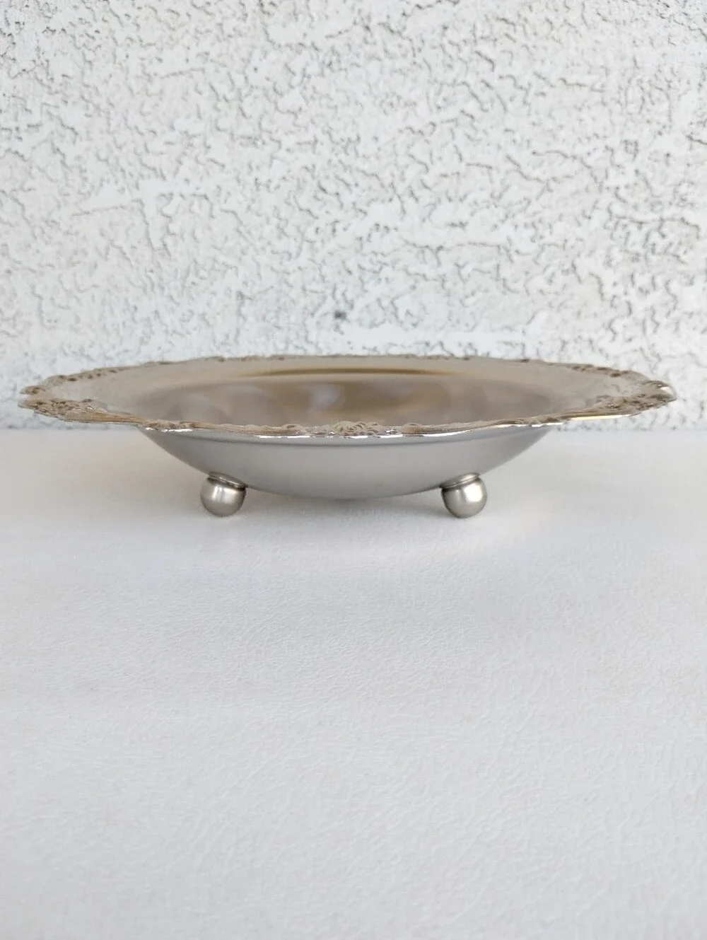Vintage Martian Japan Stainless Steel Serving Bowl Baroque Floral Scalloped Dish